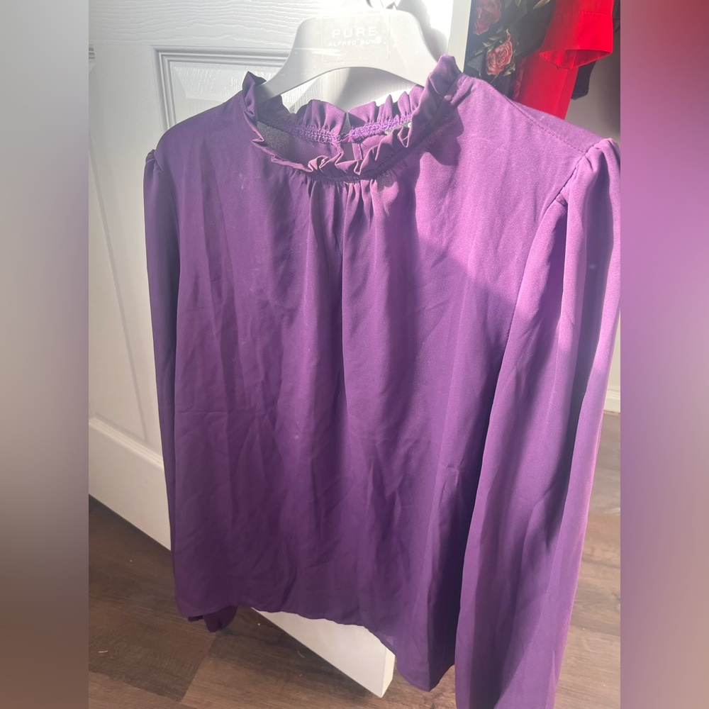 SHEIN Ruffled Neck Purple Blouse